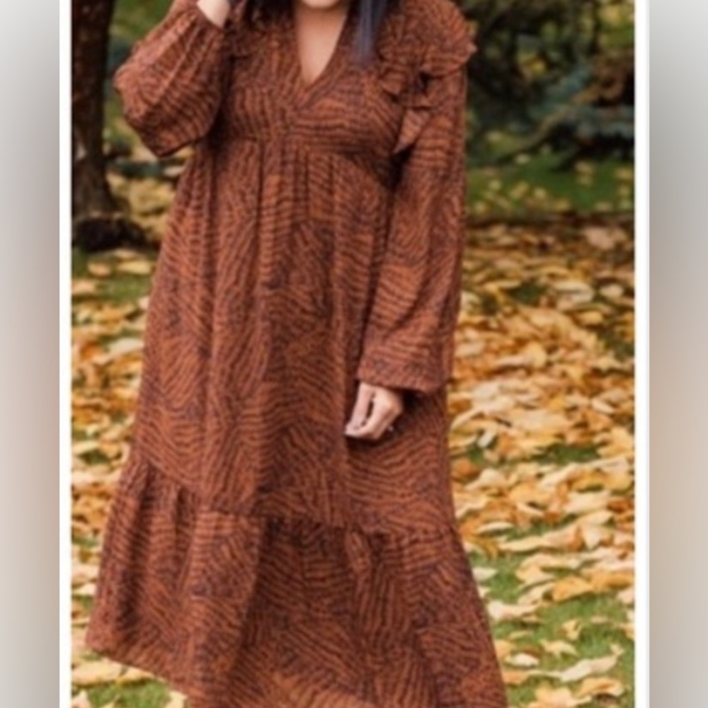 A NEW DAY Brown Black Tiger Midi Dress - Medium